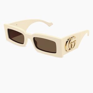 Gucci GG0811S Cream/Ivory Rectangular Sunglasses – Gold GG Logo